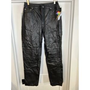 Newport News Jeanology Black Leather Pants Straight Leg  Womens size 12 NEW Y2K